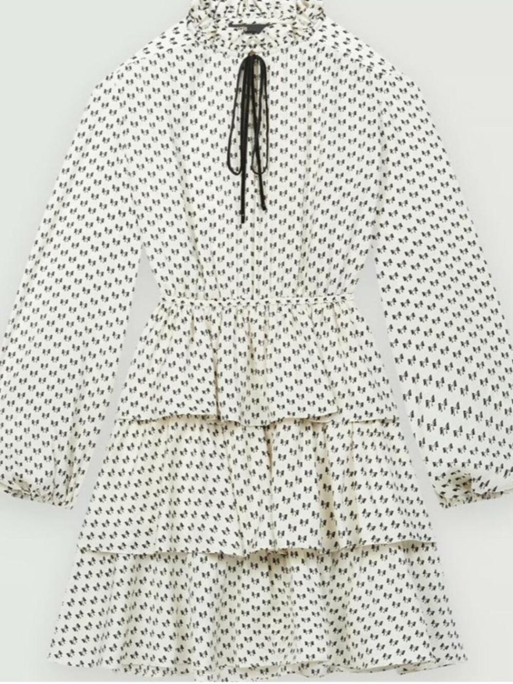 Maje Saint Bow Print Tiered Mini Dress Cream Black Bows FR 36 / US 4